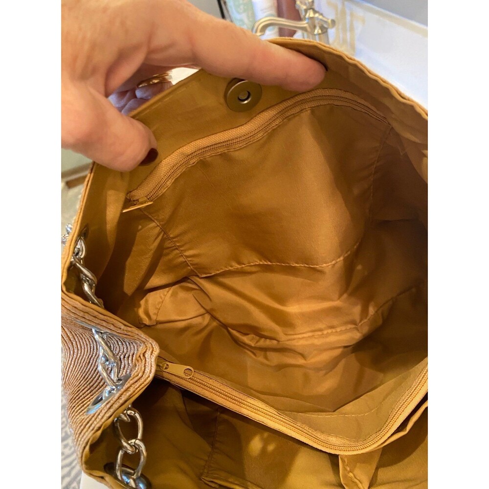 Woven Straw Shoulder Bag w/ Chain Straps Casual Lightweight Travel Vacation Bag - Picture 10 of 12